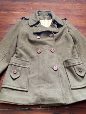 Vintage Jill Jr. Wool Pea Coat Women's M ILGWU Union Made USA Olive Jacket